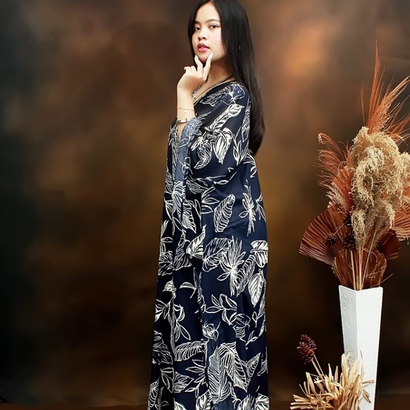 0137/Navy Color Long Kaftan, Rayon Viscose Material - Picture 12 of 12